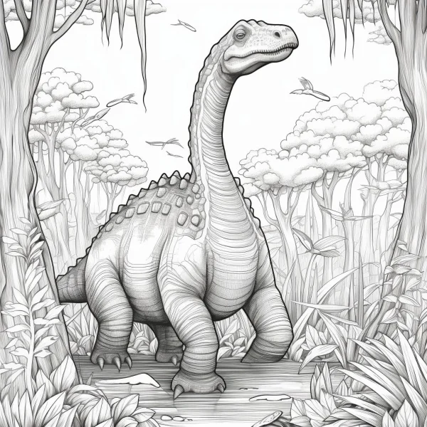 Long-necked dinosaur, sketch style — free printable prehistoric coloring book page