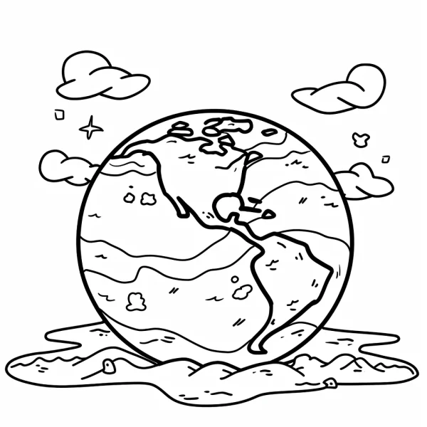 Melting earth, cartoon style — free printable environmental coloring book page