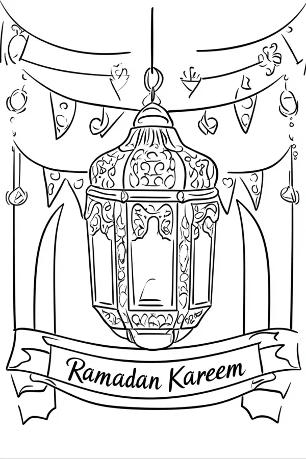 Middle eastern style ramadan lantern, islamic festive theme — free printable eid al-fitr coloring book page