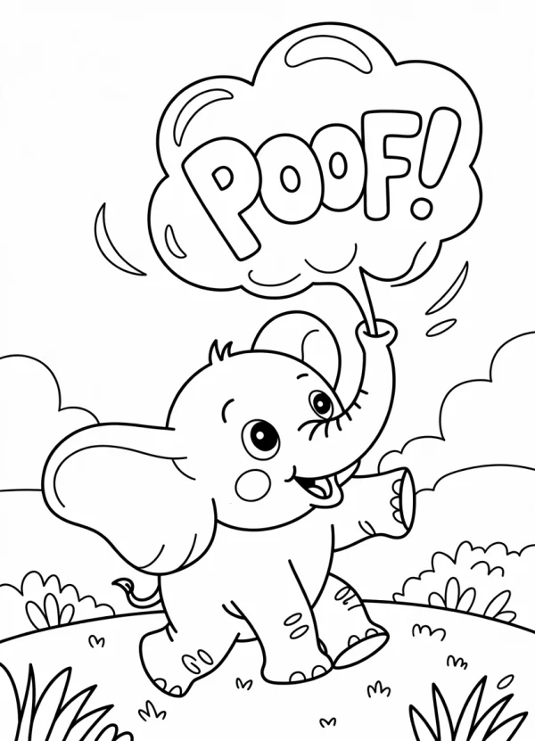 Cute cartoon elephant, cartoon style — free printable coloring page