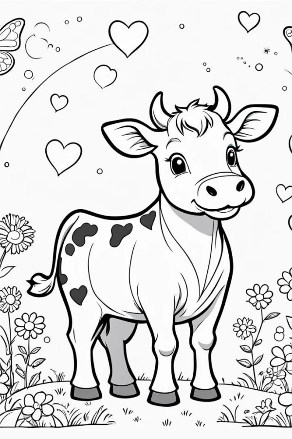 Cute cartoon cow, cartoon style — free printable coloring page