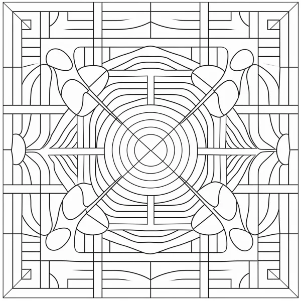 Mandala geometric pattern, abstract geometric style — free printable geometry coloring book page