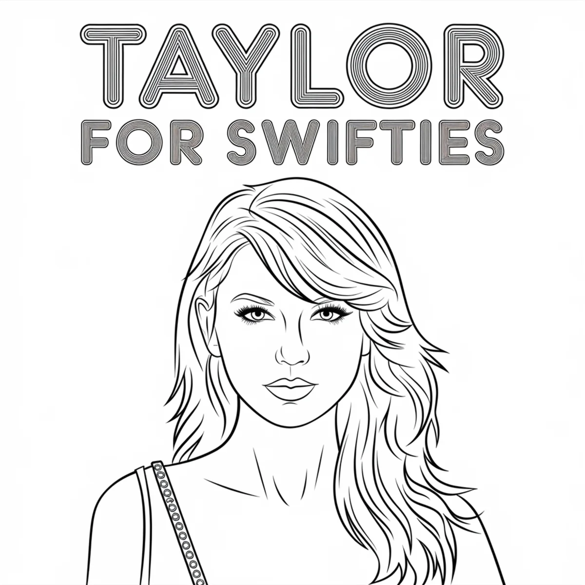 Taylor swift line art portrait, realistic illustration style — realistic style — moderate detail — line art coloring page — for teens and adults