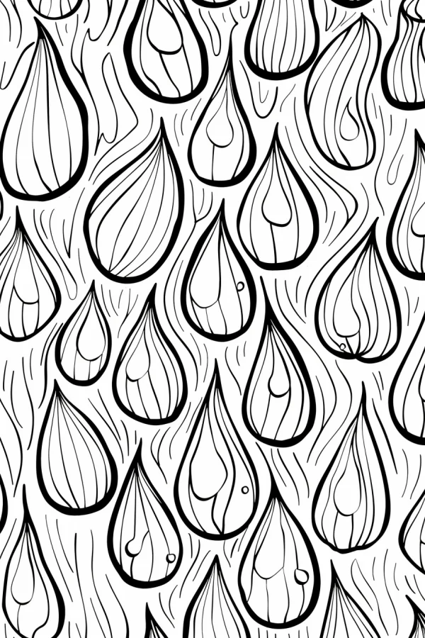 Repeating raindrop line art, line art style — free printable rainy days coloring book page