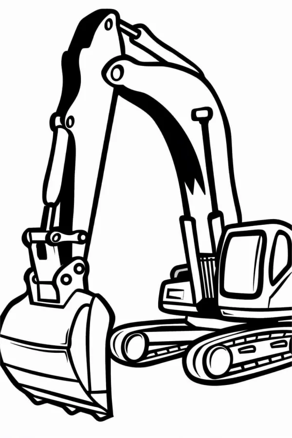 Cartoon excavator, cartoon style — free printable engineering tools coloring book page