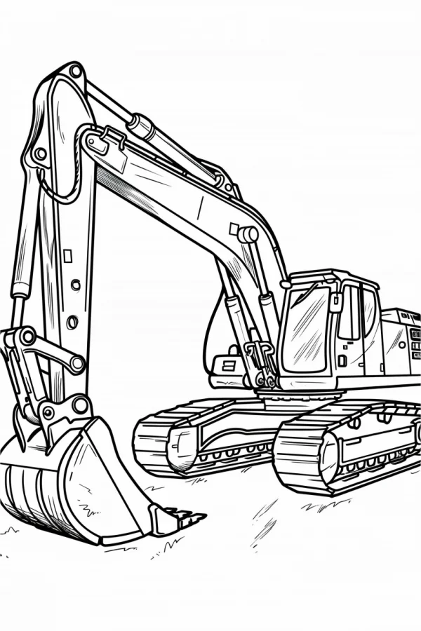 Excavator, simple sketch style — free printable engineering tools coloring book page