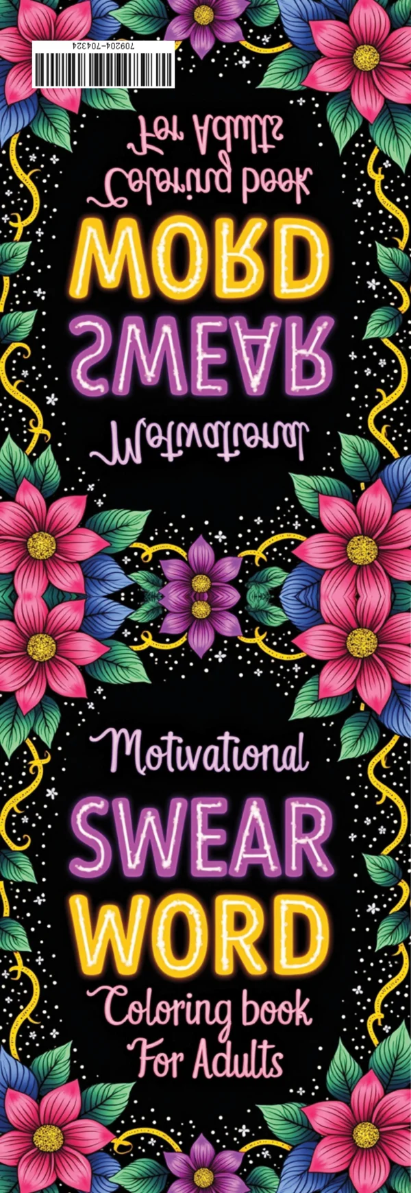 Cover of adult motivational swear word coloring book, decorative border with pink and purple flowers — free printable stress relief coloring book page