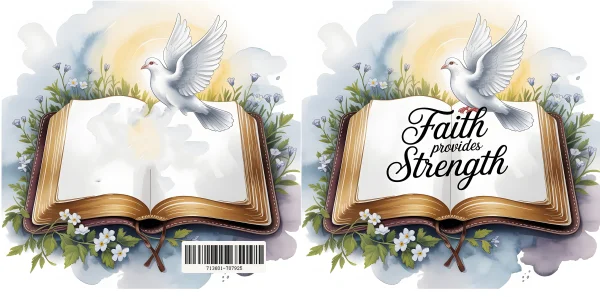 Coloring book set, white dove perched on open vintage book surrounded by small flowers and vines — free printable healing coloring book page