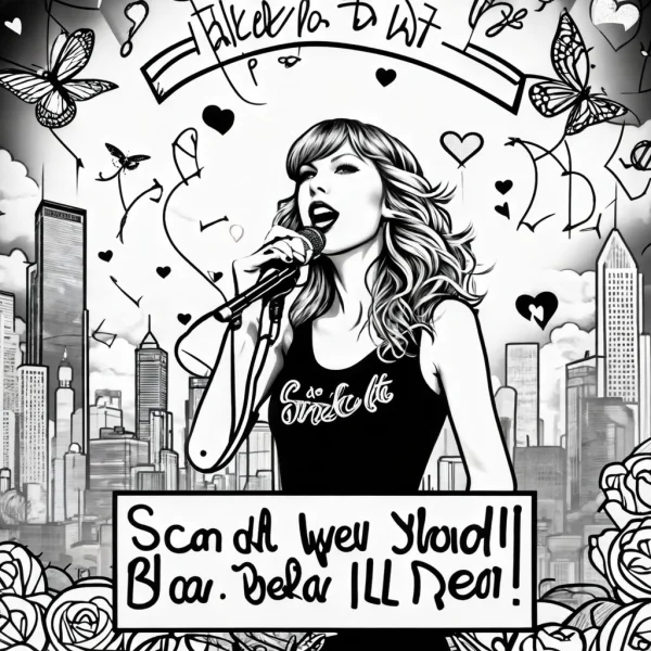 Singing female singer, cartoon realistic style — free printable stars coloring book page