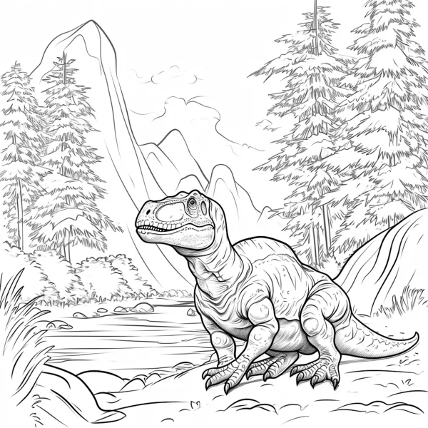 Prehistoric dinosaur, cartoon sketch style — free printable prehistoric coloring book page