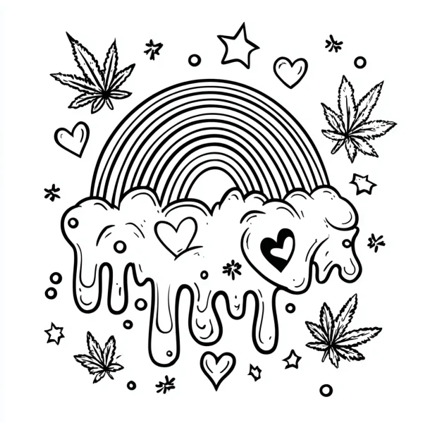 Coloring book page, melting cloud with rainbow — free printable trend coloring book page