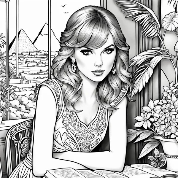 Coloring book page, elegant curly-haired woman — free printable egypt coloring book page
