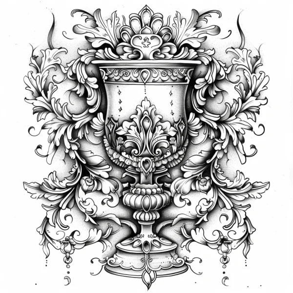 Classical decorative vase, rococo and ornamental art style — free printable classical coloring book page