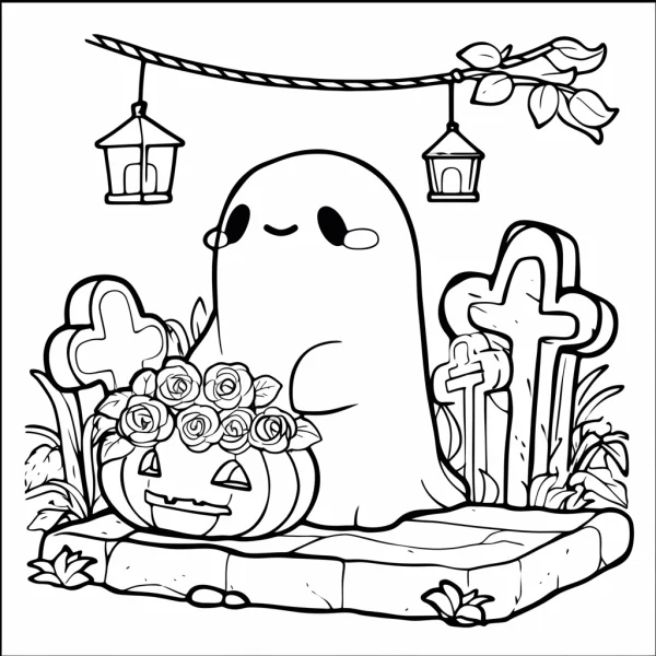Cute ghost, cartoon style — free printable coloring page