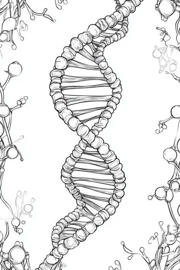 Dna double helix structure, scientific biological style — free printable science coloring book page