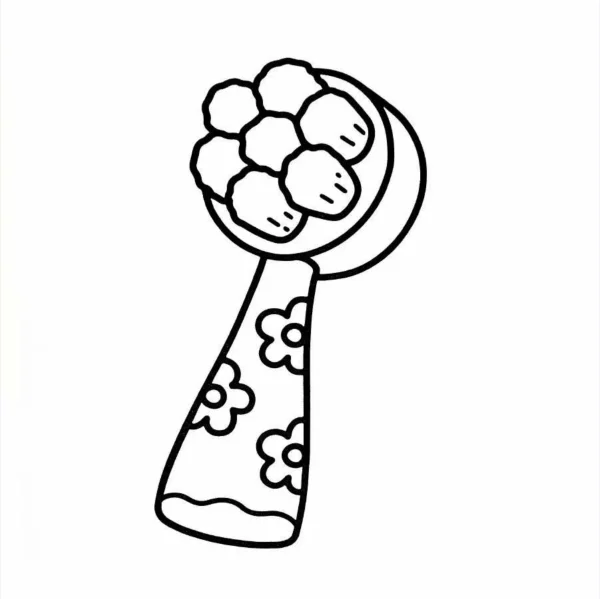Rattle decorated with flowers, cartoon style — free printable toys coloring book page