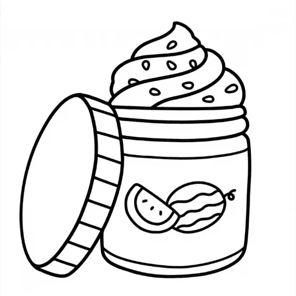 Ice cream jar with watermelon pattern, cartoon style — free printable desserts coloring book page