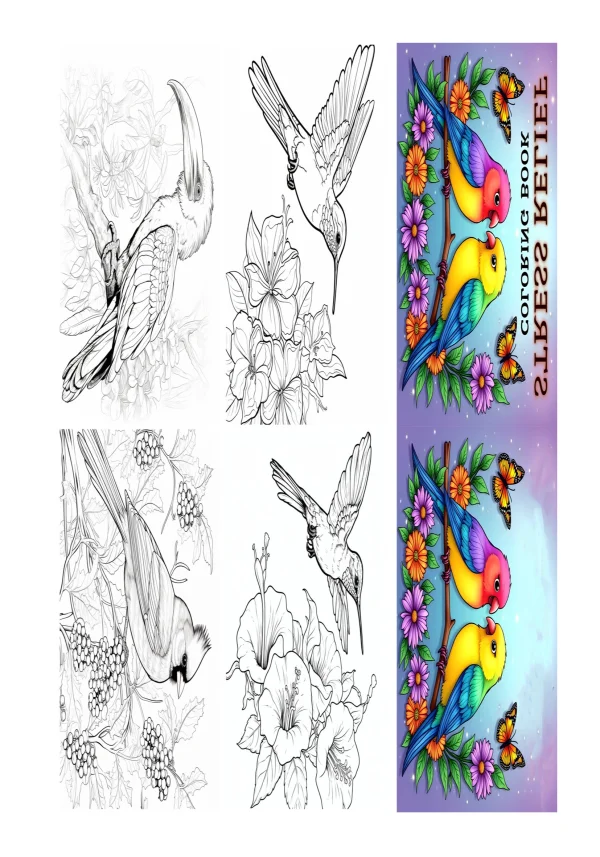 Stress relief coloring book preview, combination of toucan — free printable coloring page