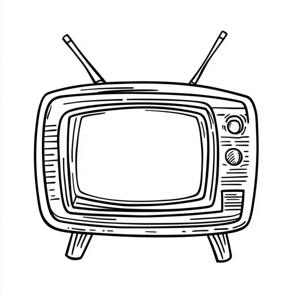 Vintage television, retro style — free printable living items coloring book page