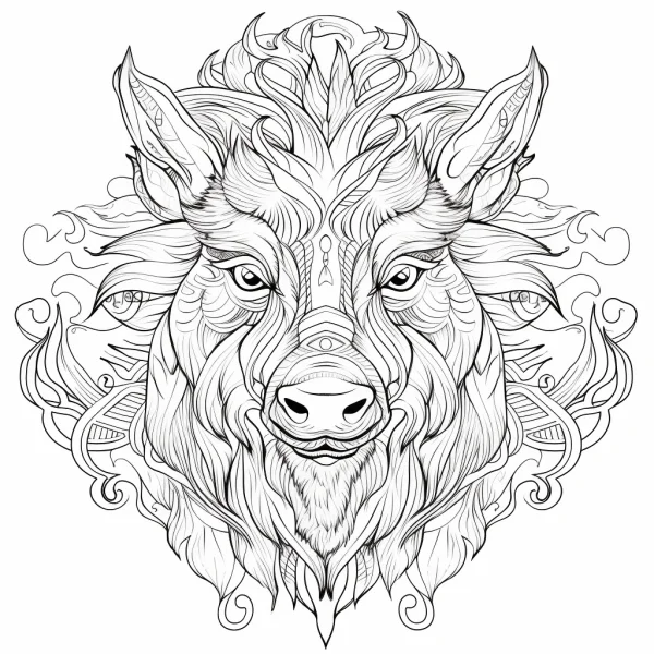 Mandala style wild boar head, zentangle art style — free printable zen doodle coloring book page