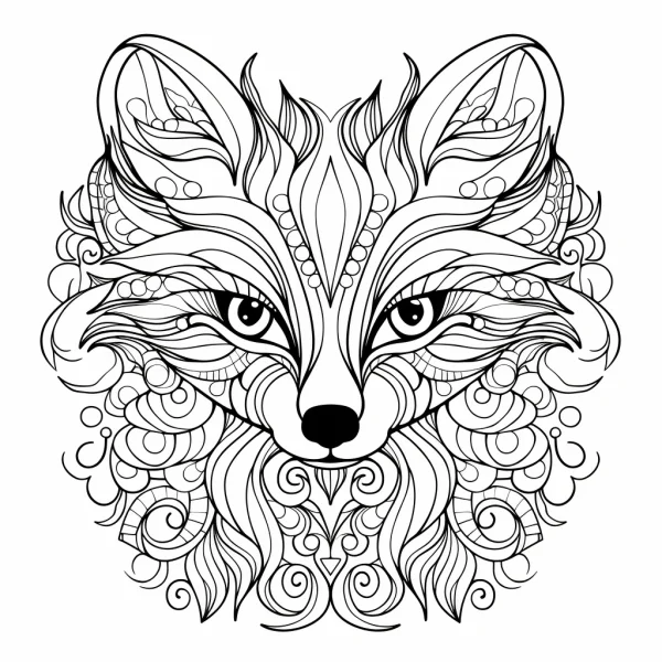 Coloring book page, zentangle style fox head — free printable zen doodle coloring book page