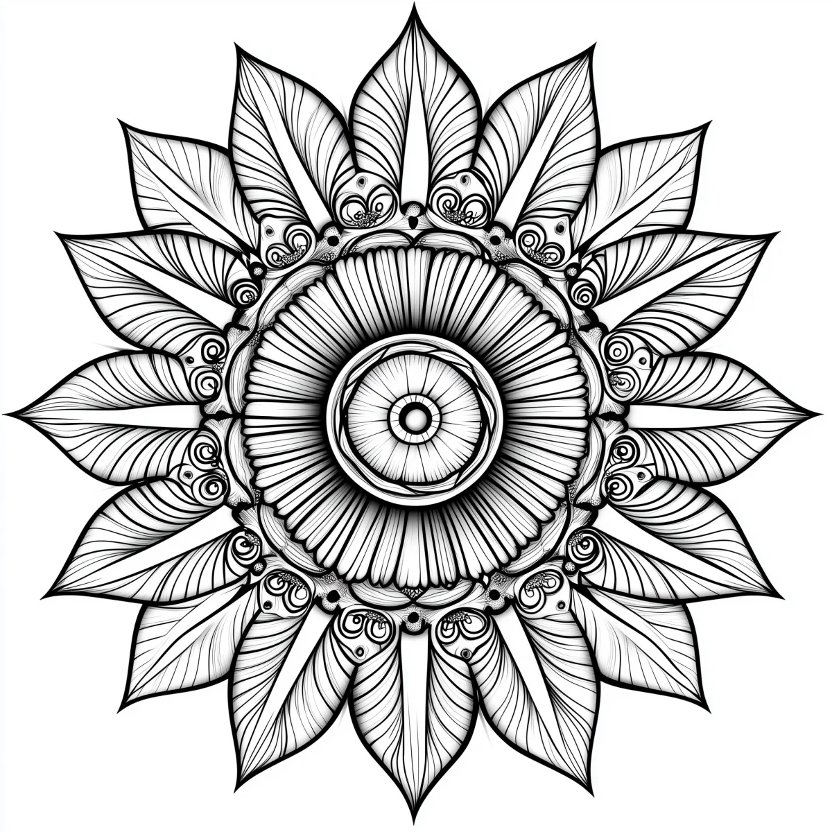 Mandala pattern, abstract style — moderate detail — line art coloring page — for kids and adults of all ages