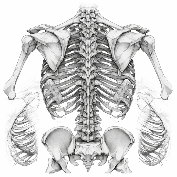 Human torso skeleton including spine, ribs — free printable human skeleton coloring book page
