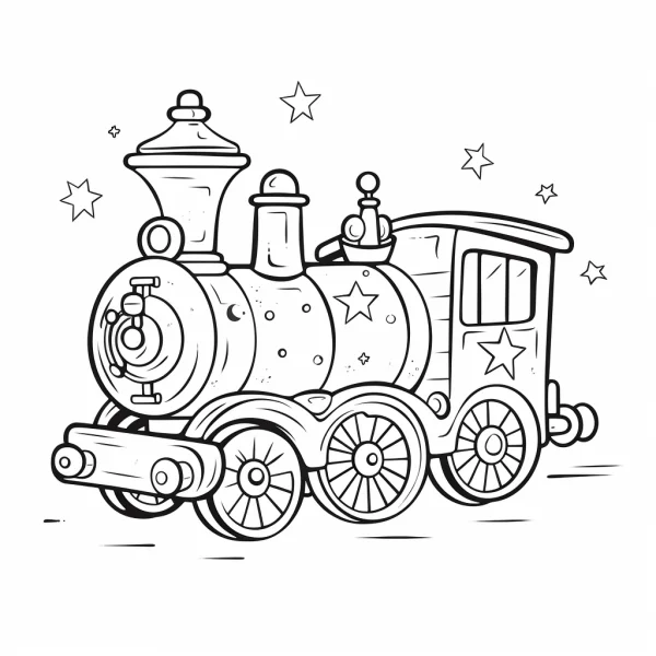 Cartoon toy train, cartoon style — free printable toys coloring book page