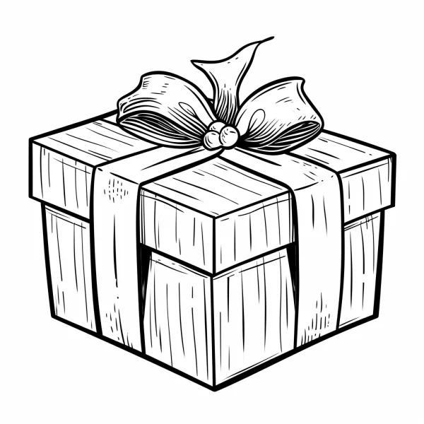 Gift box with bow and ribbon, cartoon style — free printable other coloring book page