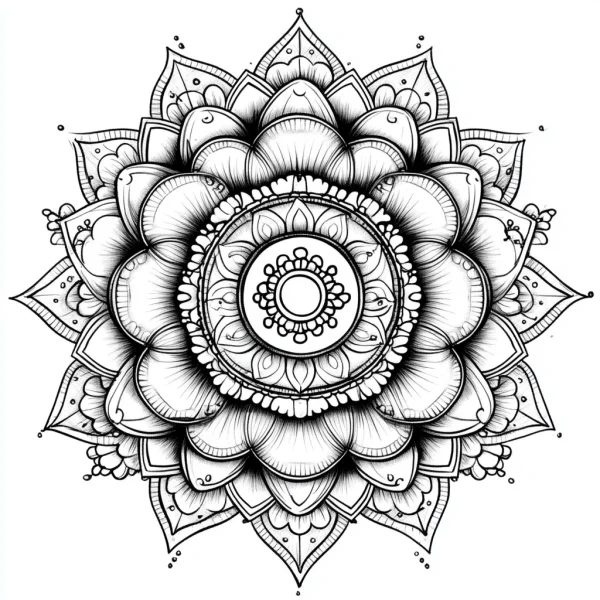 Coloring book page, lotus-shaped mandala — free printable coloring page