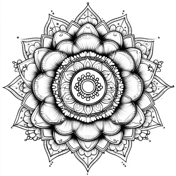 Intricate mandala, symmetrical geometric pattern — free printable coloring page