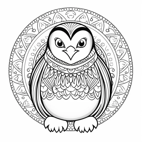 Mandala-style owl, intricate circular mandala patterns surrounding the owl — free printable mandala art coloring book page