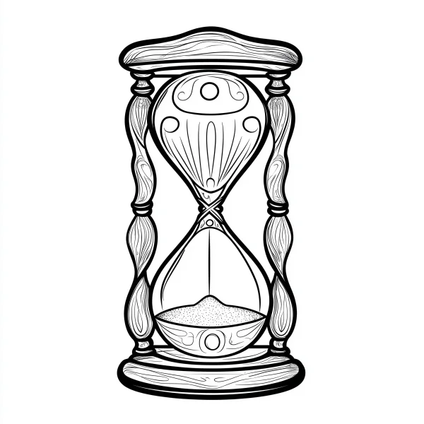 Decorative hourglass with sand, art deco style — free printable time coloring book page