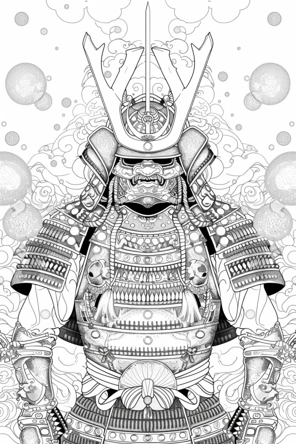 Fully armored japanese samurai, japanese retro style — free printable traditional culture coloring book page