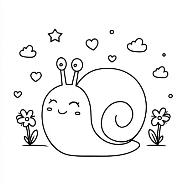 Cute cartoon snail, cartoon style — free printable coloring page