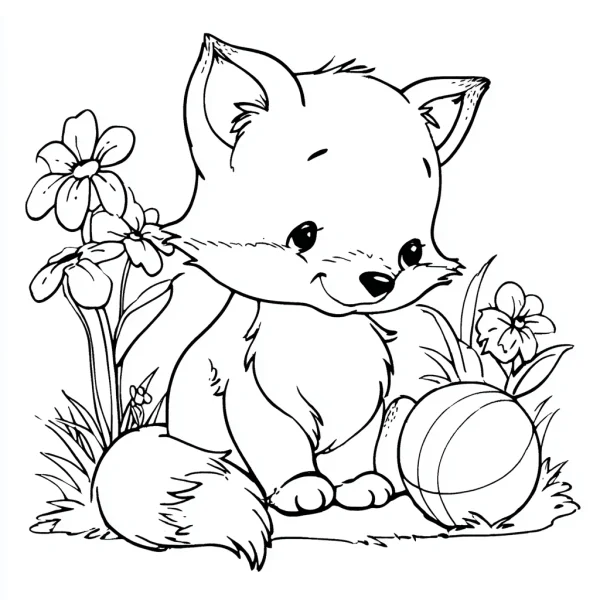 Cute cartoon little fox, cartoon style — free printable coloring page
