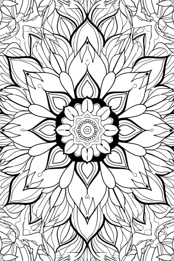 Intricate mandala pattern with leaf motifs, abstract style — free printable coloring page