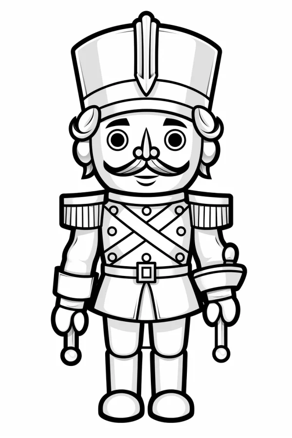 Cartoon nutcracker soldier, cartoon style — free printable toys coloring book page