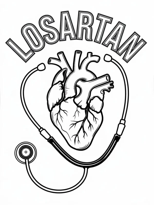Anatomical human heart wrapped with stethoscope, realistic line art style — free printable healthcare coloring book page
