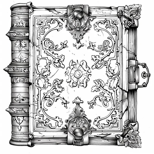 Vintage decorative book, vintage baroque style — free printable books coloring book page