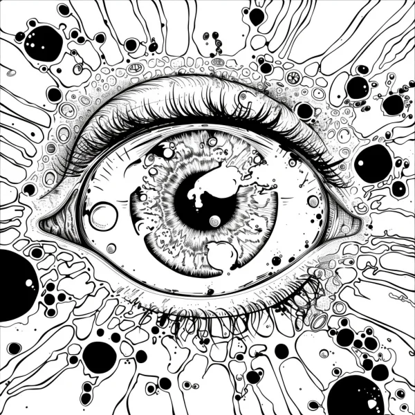 Surreal abstract human eye, surreal abstract art style — free printable surreal coloring book page