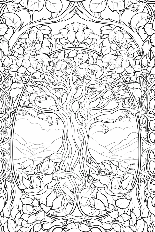 Celtic tree of life, celtic art style — free printable celtic culture coloring book page