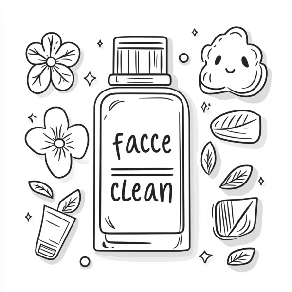 Coloring book page, cartoon facial cleanser bottle — free printable beauty care coloring book page