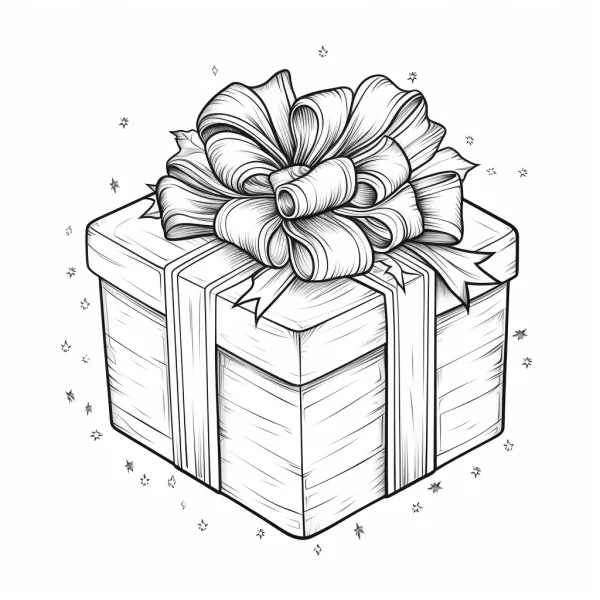 Gift box with large bow, sketch style — free printable other coloring book page