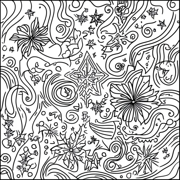 Abstract pattern of snowflakes and flowers, abstract art style — free printable abstract creativity coloring book page