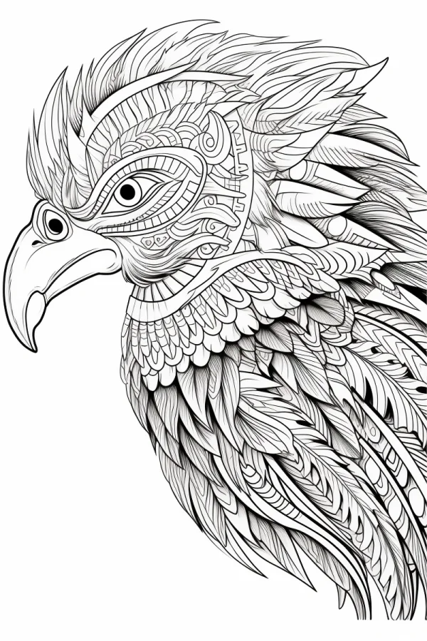 Totem-style eagle head, tribal art style — free printable totem culture coloring book page