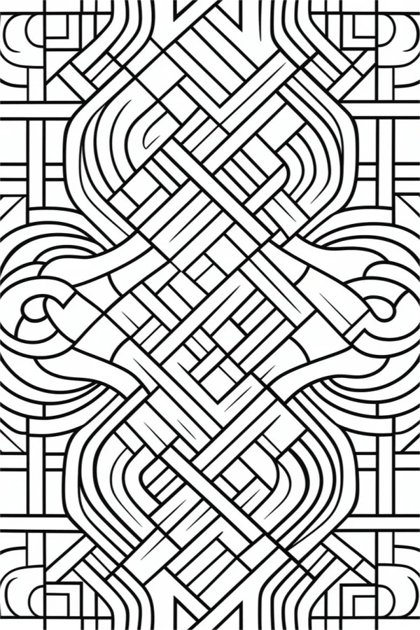 Celtic knot symmetrical geometric pattern, intricate interwoven line art — free printable coloring page