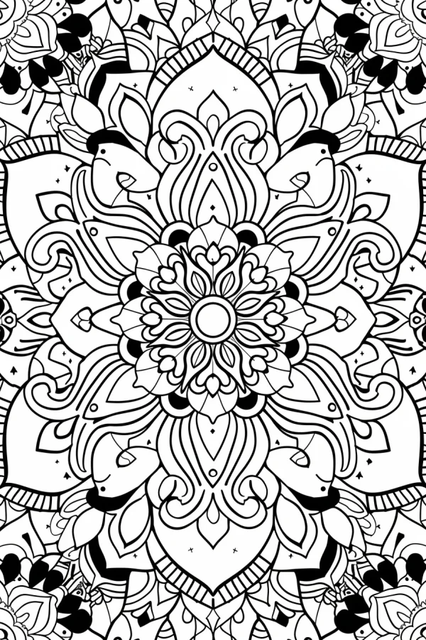 Intricate mandala pattern, zentangle style — free printable coloring page