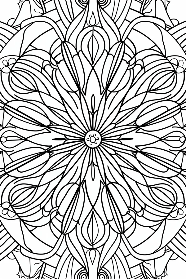 Mandala symmetric pattern, abstract art style — free printable coloring page