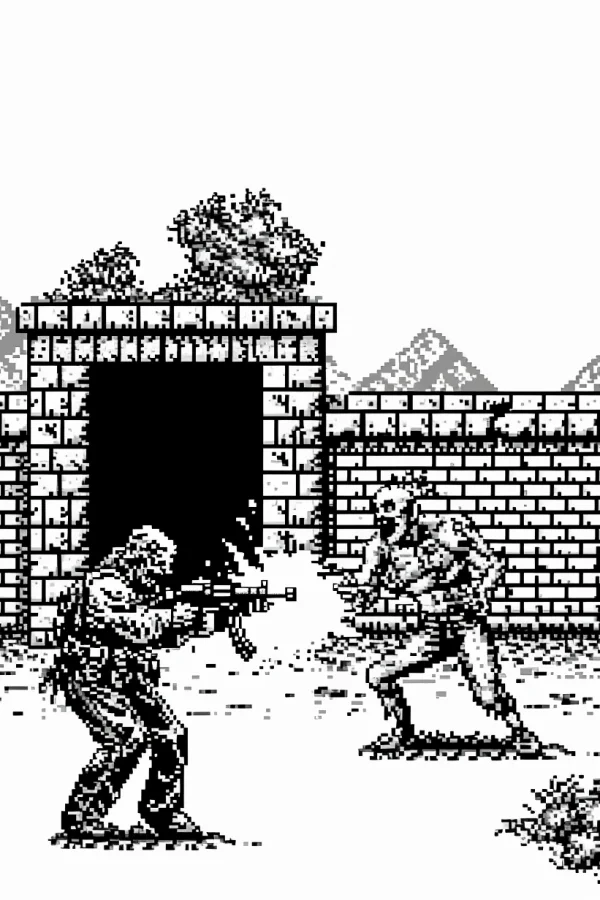 Soldier with assault rifle confronting zombie, pixel art horror style — free printable military coloring book page